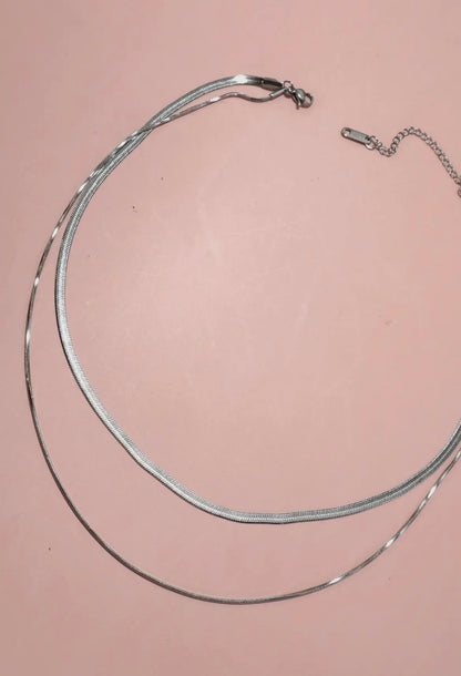 Herringbone Snake Chain Necklace - Silver