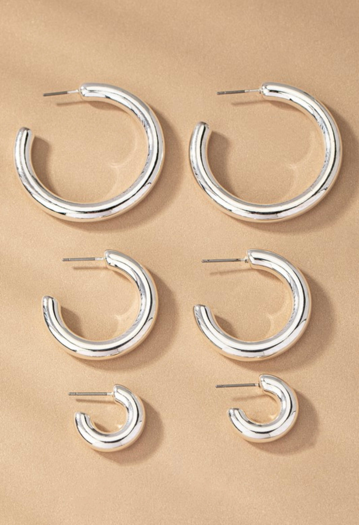 Set of 3 - Silver Hoops