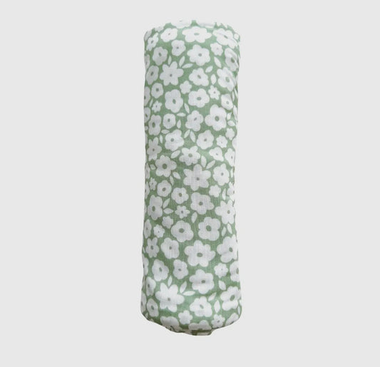 Green Flower Bamboo Swaddle