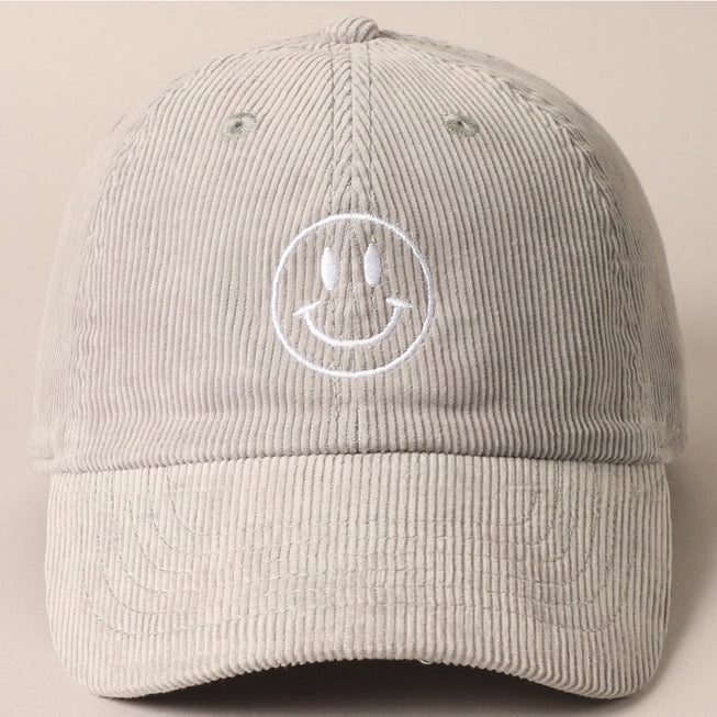 Happy Face Corduroy Baseball Hat