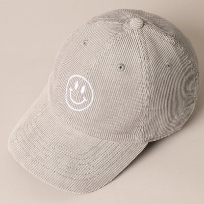 Happy Face Corduroy Baseball Hat