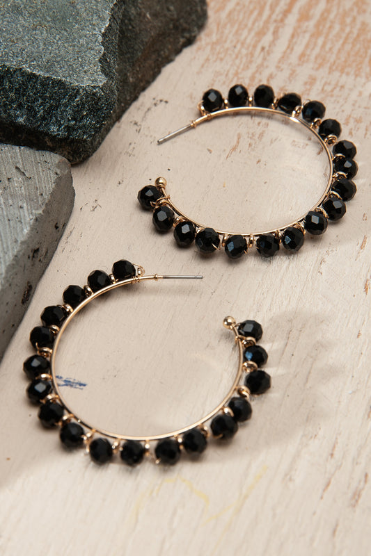 Beaded Hoop Earrings - Black