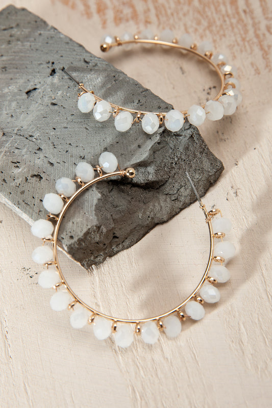 Beaded Hoop Earrings - White