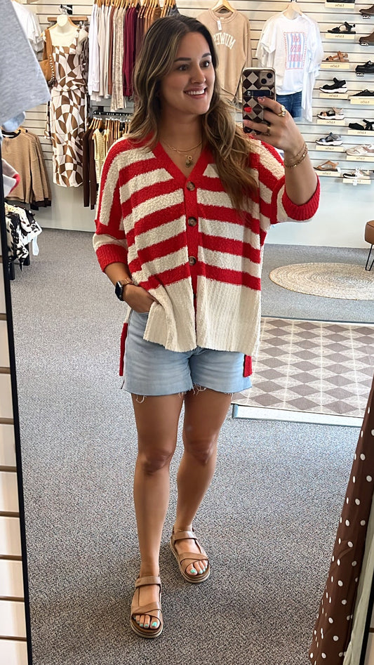Jenna Striped Cardigan - Red
