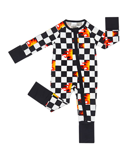 Bamboo Zip Romper | Checker Blaze