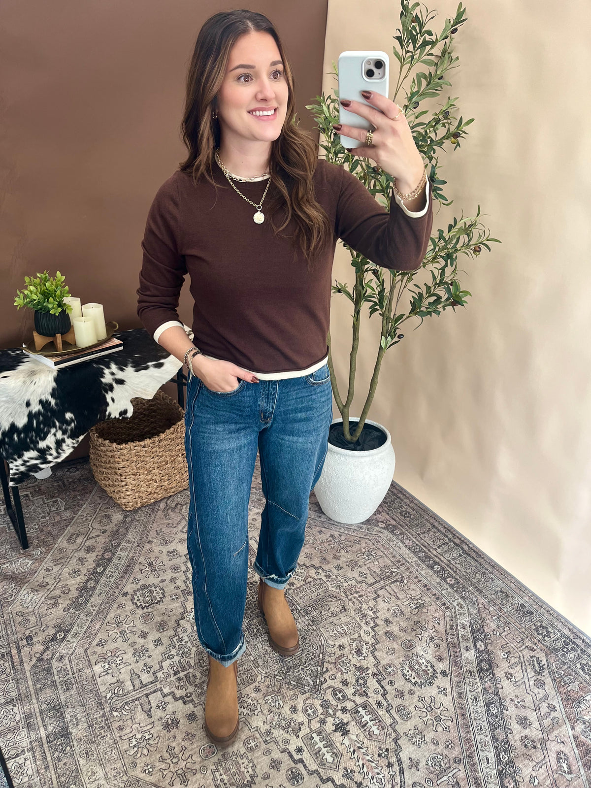 Quinn Layered Sweater - Brown