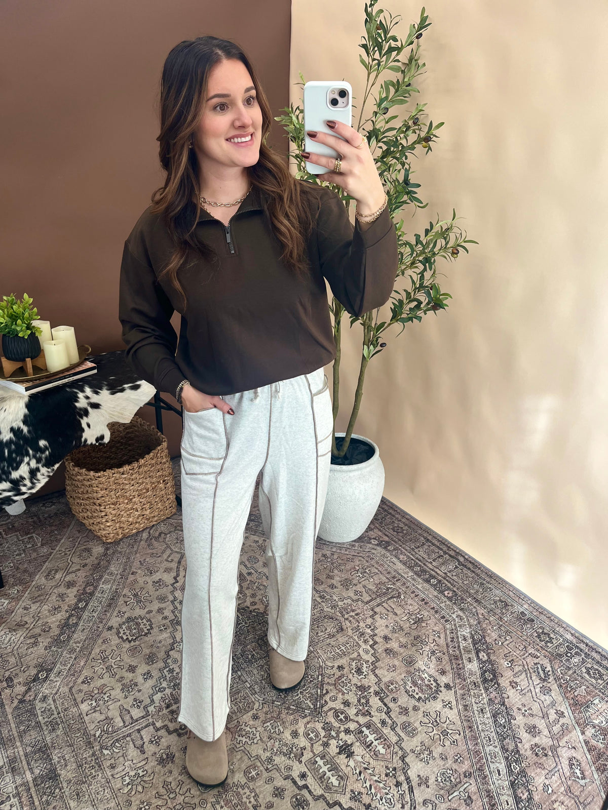 Noella Half Zip Pullover - Espresso