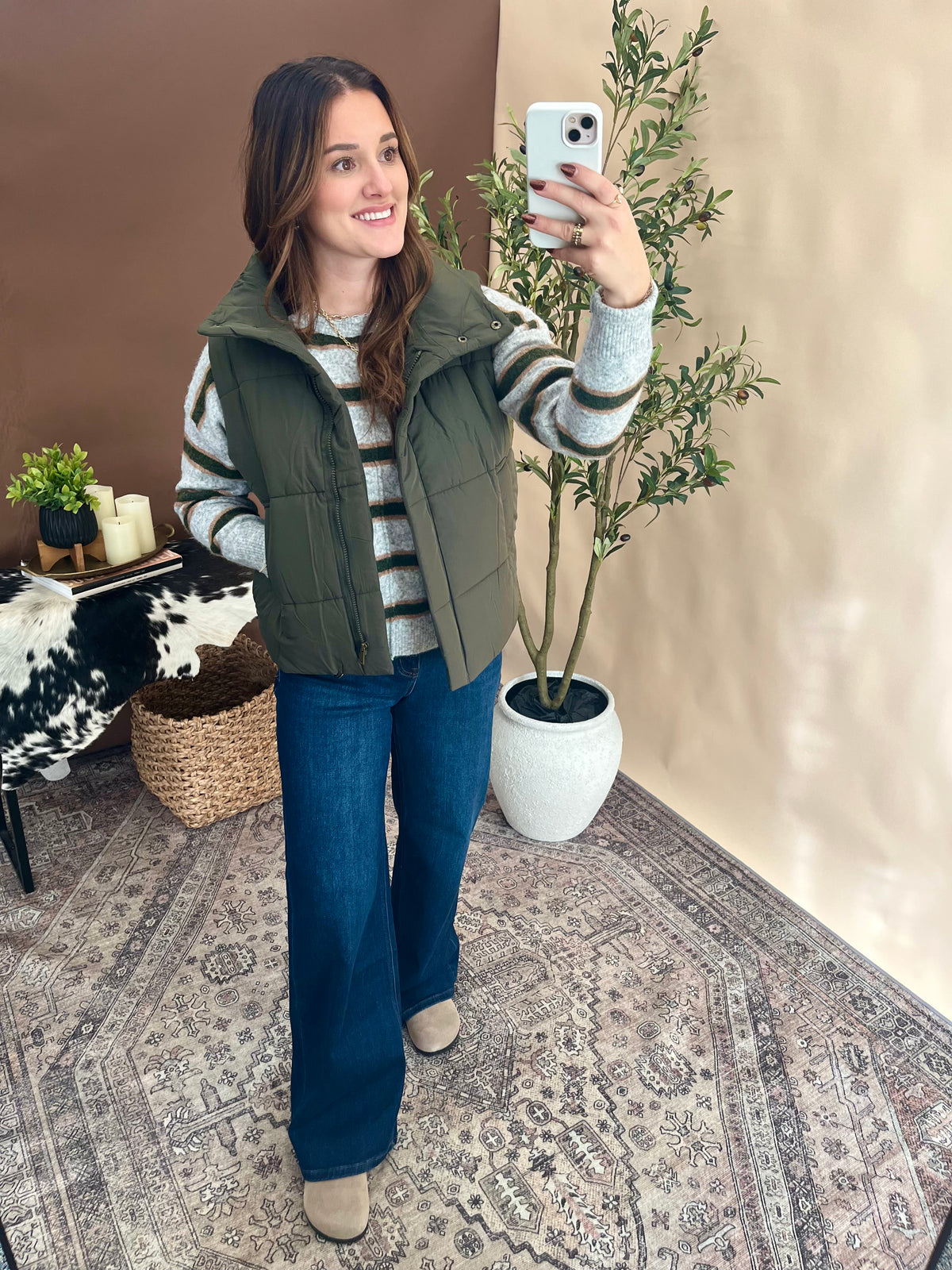 Kennedy High Neck Puffer Vest - Olive