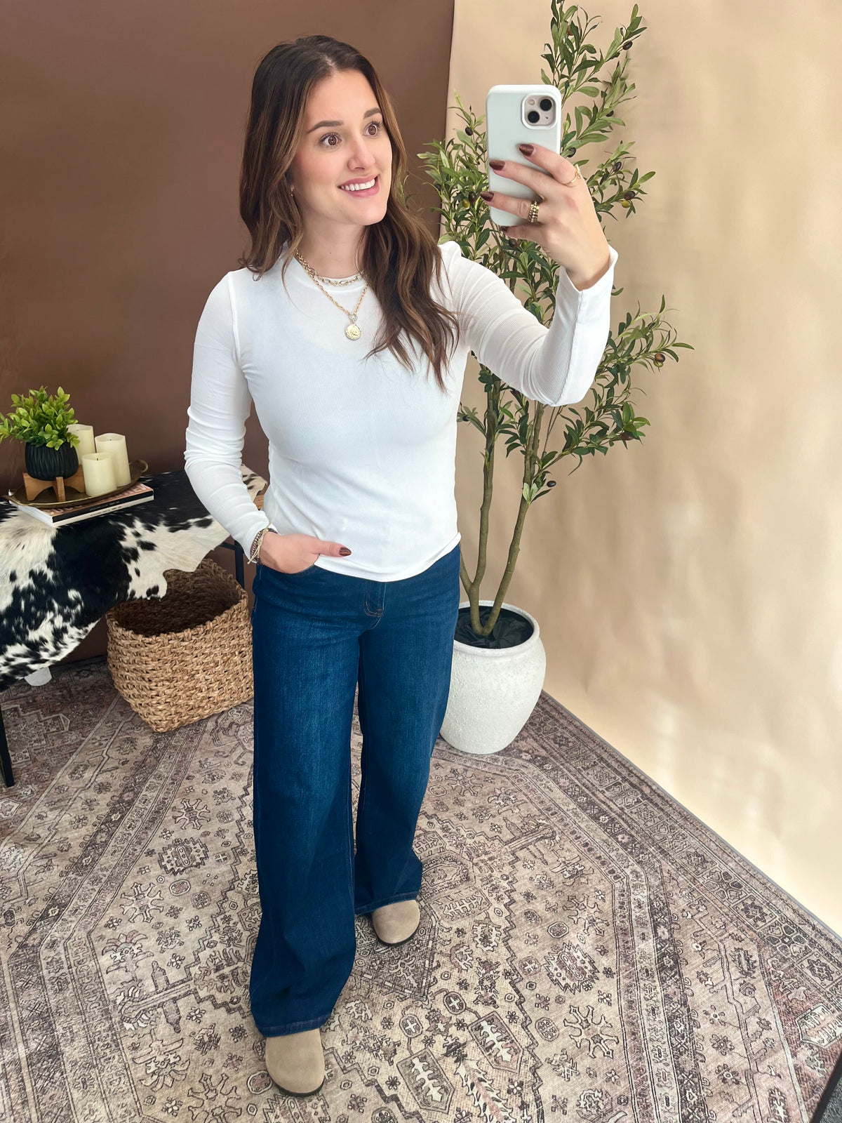 Mia Ribbed Long Sleeve - White