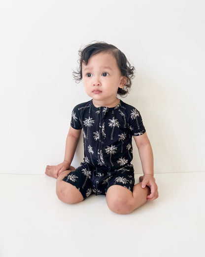 Bamboo Shorty Romper  | Palm Style Black