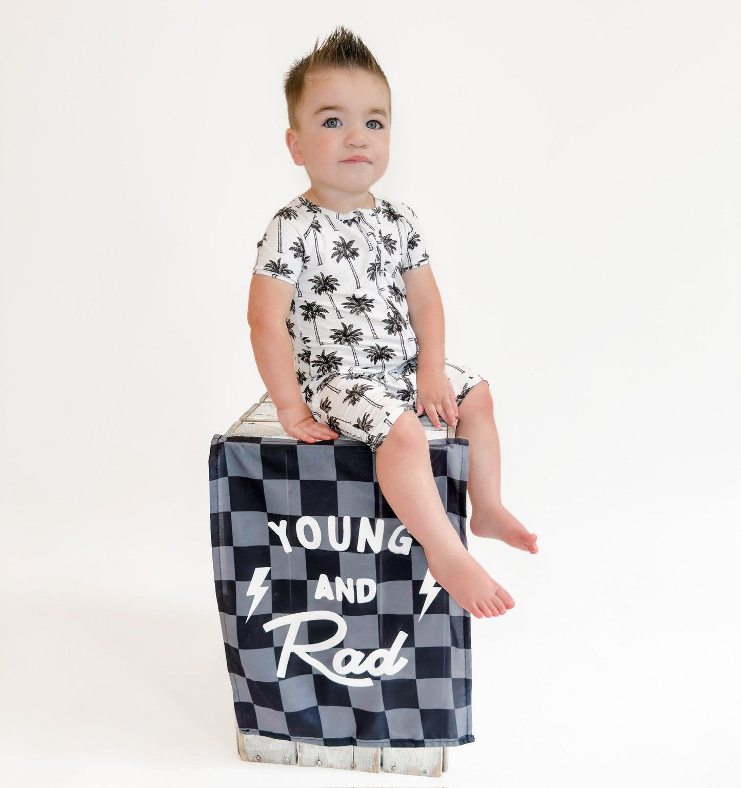 Bamboo Shorty Romper  | Palm Style White