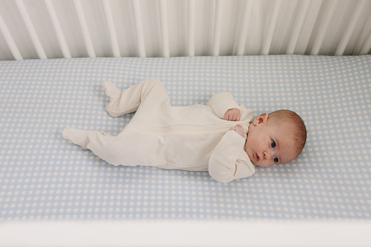 Blue Gingham Bamboo Stretch Crib Sheet