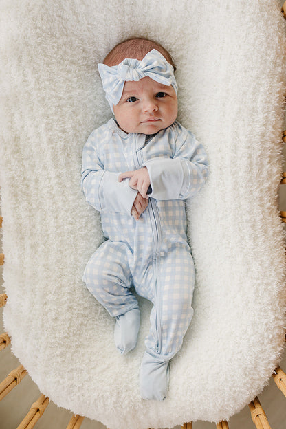 Blue Gingham Bamboo Head Wrap