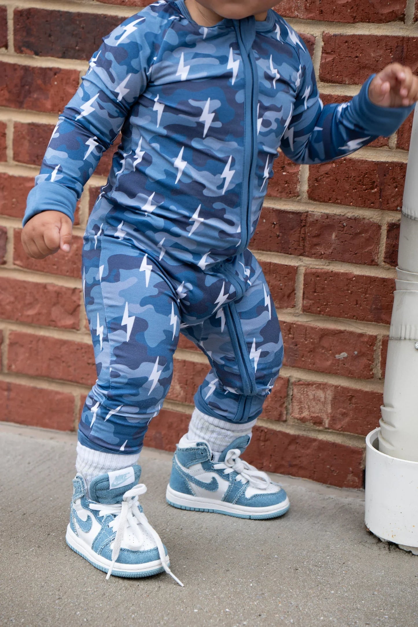 Bamboo Zip Romper | Blue Camo Bolts