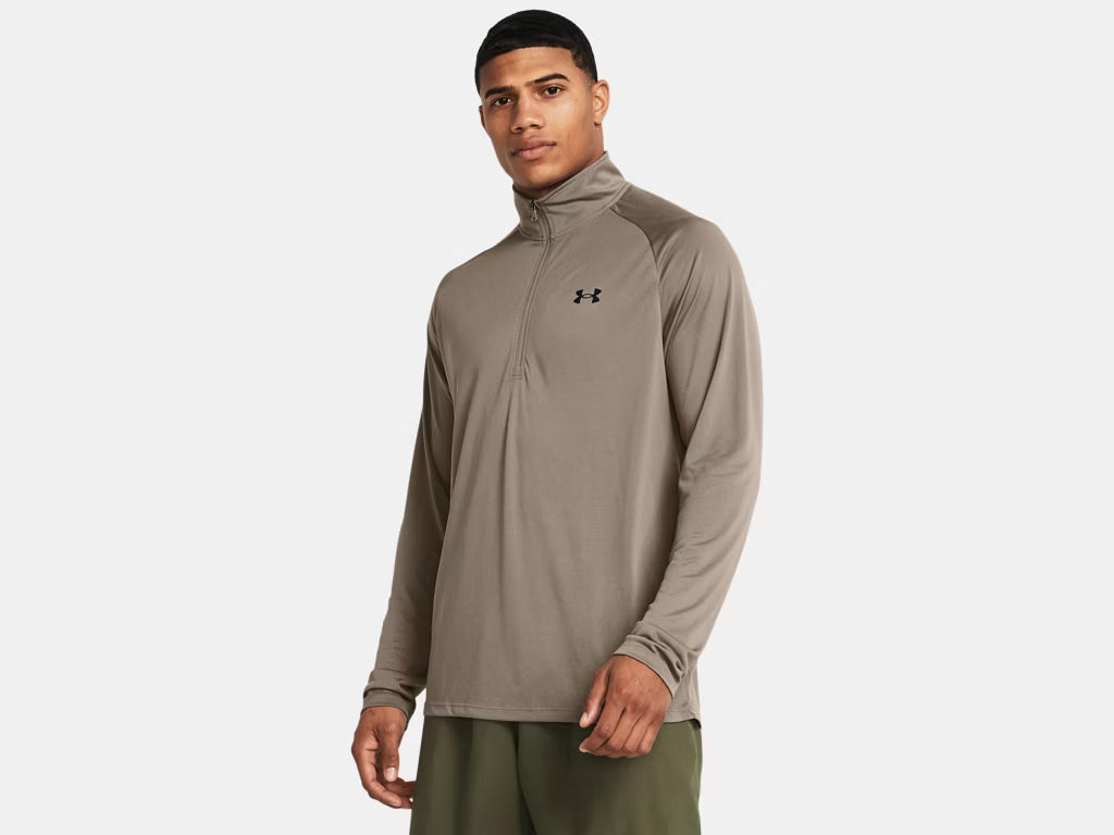 UA Tech Men's 1/2 Zip Long Sleeve - Taupe Dusk/Black