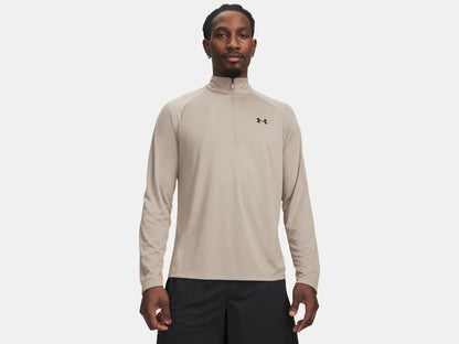 UA Tech Men's 1/2 Zip Long Sleeve - Timberwolf Taupe/Black