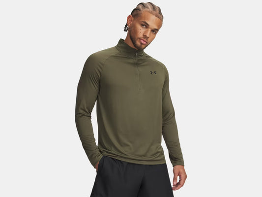 UA Tech Men's 1/2 Zip Long Sleeve - Marine OD Green/Black