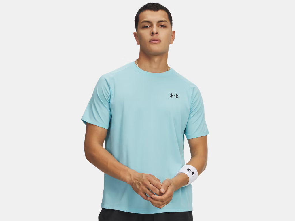 UA Tech Textured Men's Short Sleeve - Blue Haze/Black