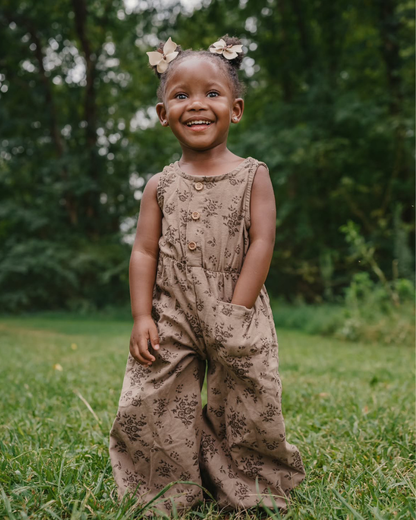 Wren Button Front Jumpsuit - Sepia Garden