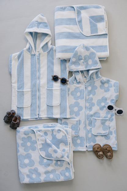 Seaside Stripe Zip-Up Organic Cotton Beach Poncho