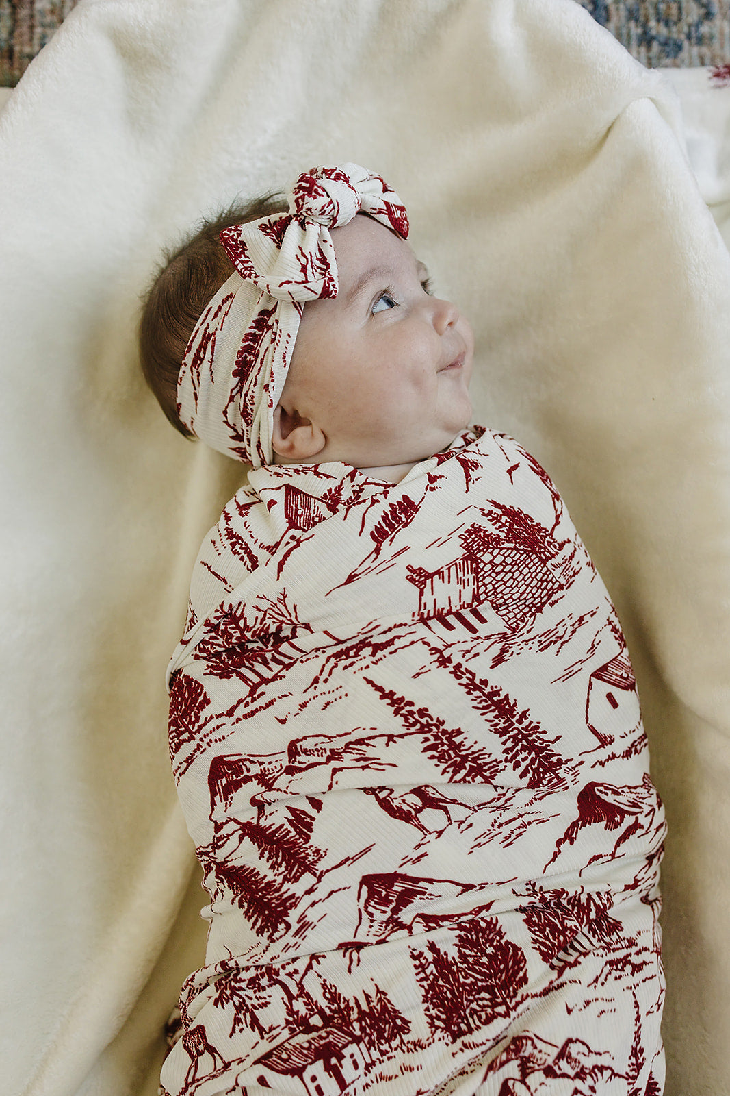 Holiday Toile Ribbed Bamboo Swaddle
