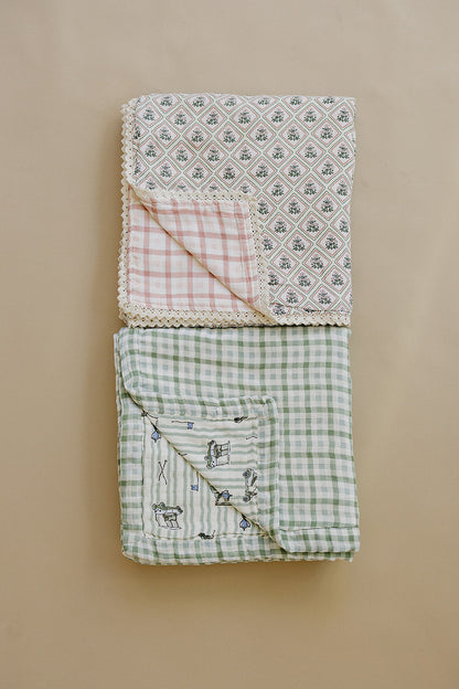 Tee Time + Green Gingham Muslin Quilt
