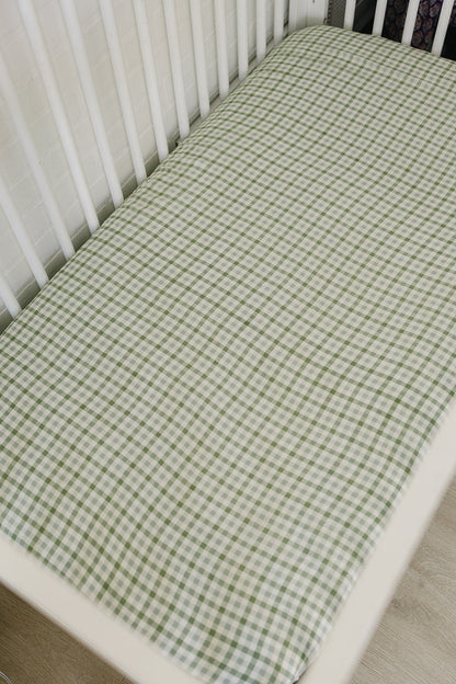 Green Gingham Muslin Crib Sheet