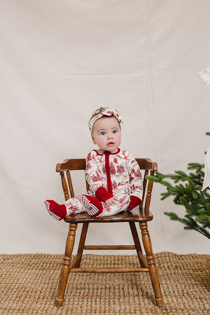 Holiday Toile Ribbed Bamboo Zipper