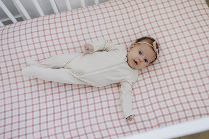 Pink Gingham Muslin Crib Sheet