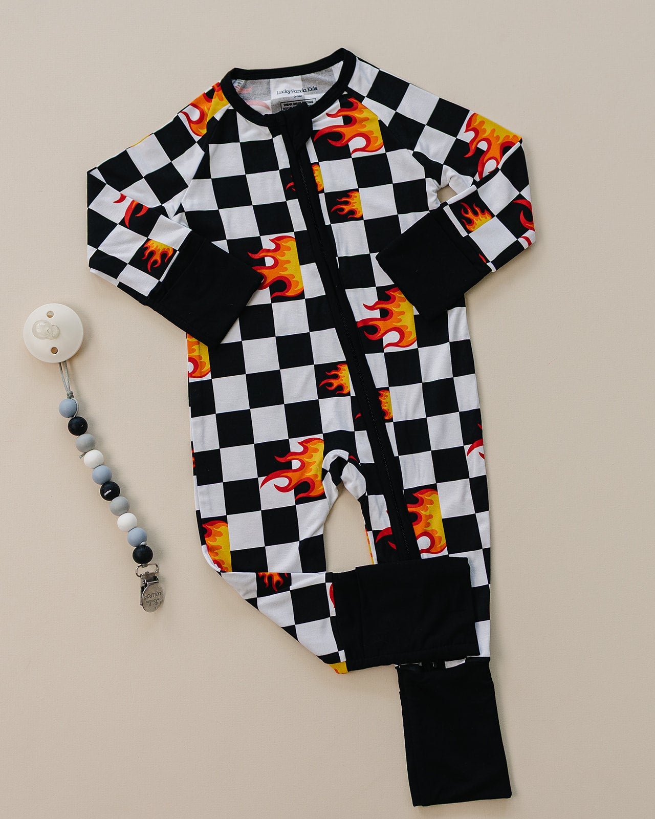 Bamboo Zip Romper | Checker Blaze
