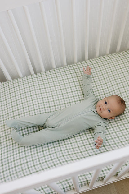 Green Gingham Muslin Crib Sheet