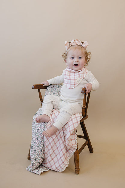 Country Garden Floral + Pink Gingham Lace Muslin Quilt