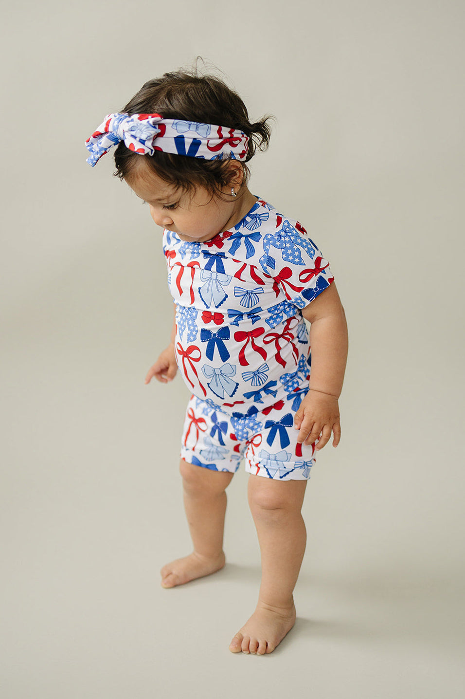 Bamboo Shorts Set | Red-White & Bows