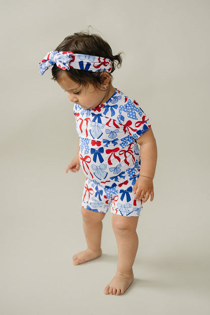 Bamboo Shorts Set | Red-White & Bows