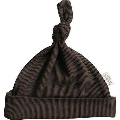 Brown Ribbed Bamboo Newborn Knot Hat