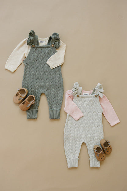 Grey Ruffle Knit Overalls