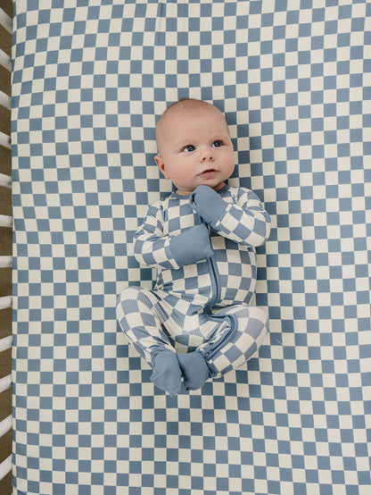 Blue Checkered Bamboo Zipper
