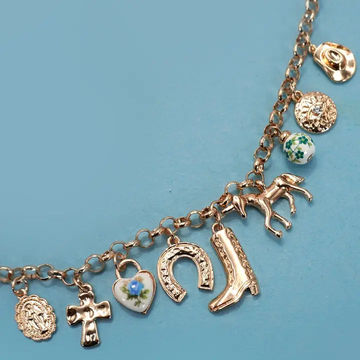 Western Porcelain Charm Bracelet - Gold