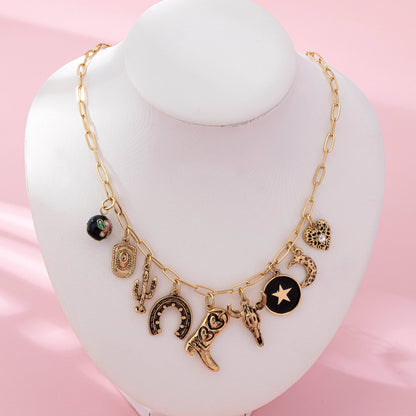 Western Boot Charm Necklace - Gold