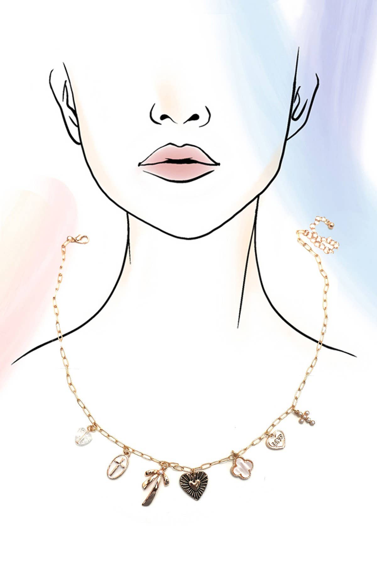 Cross Bow Heart Charm Necklace