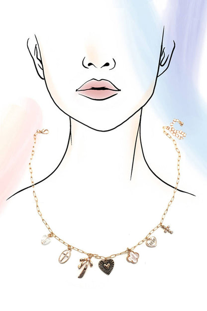 Cross Bow Heart Charm Necklace