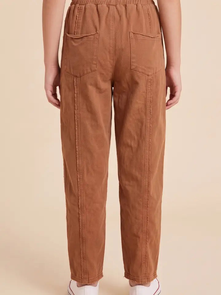 Raw Edge Relaxed Fit Pants - Rust