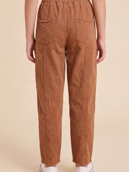 Raw Edge Relaxed Fit Pants - Rust
