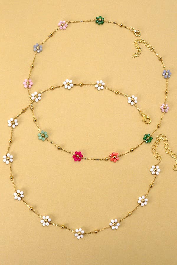 Beaded Flower Necklace - Multi