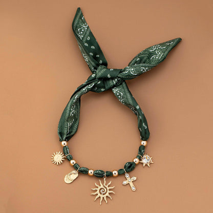 Scarf Necklace - Paisely Green