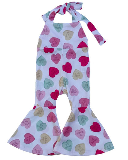 Andi Pleated Bell Bottom Jumpsuit - Conversation Hearts