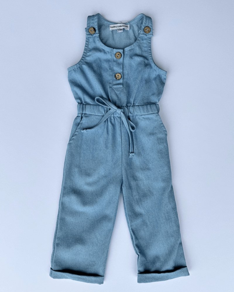 Ari Button Front Denim Jumpsuit - Light Wash