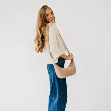 Paige Suede Woven Crossbody - Taupe