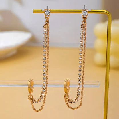 Double Chain Drape Drop Earrings - Gold