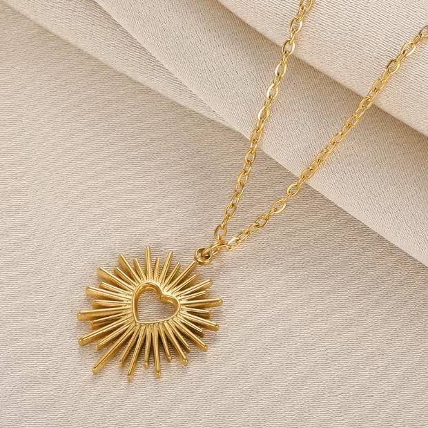 Sun Blast Heart Necklace - Gold